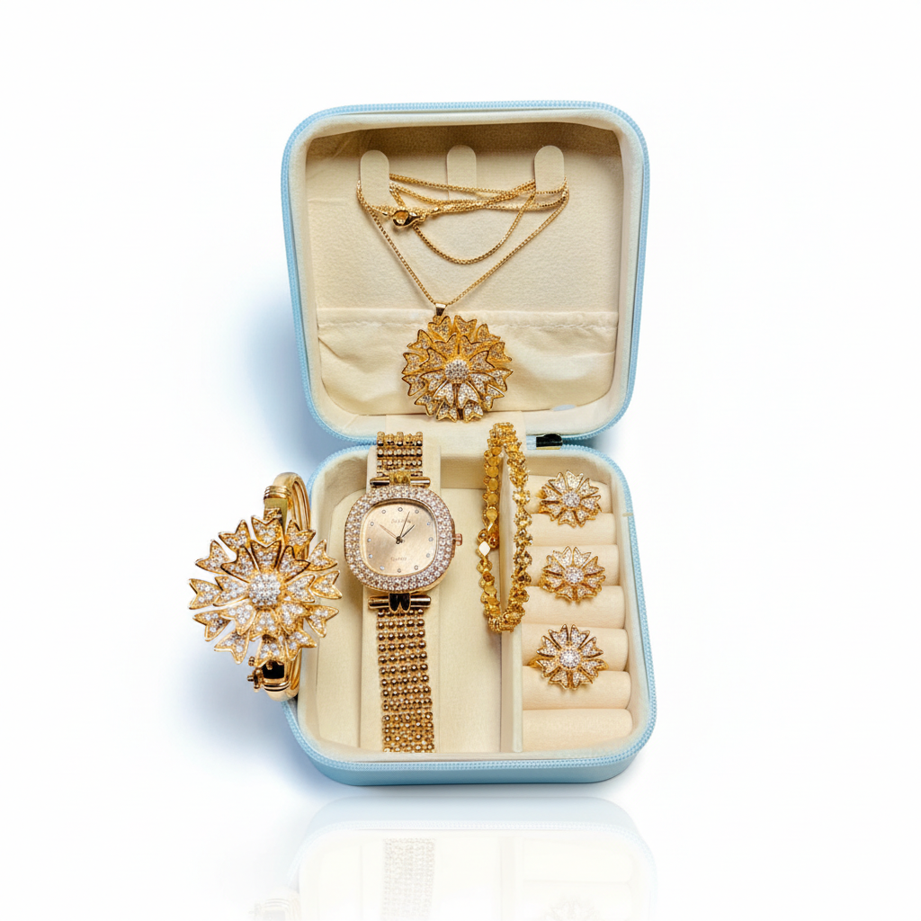 Luxury 6-in-1 Women's Jewelry & Watch Gift Set (Premium Velvet Box Included)