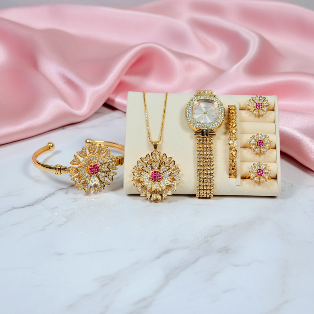 Luxury 6-in-1 Women's Jewelry & Watch Gift Set (Premium Box Included)
