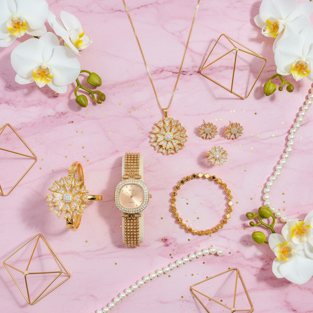 Luxury 6-in-1 Women's Jewelry & Watch Gift Set (Premium Velvet Box Included)