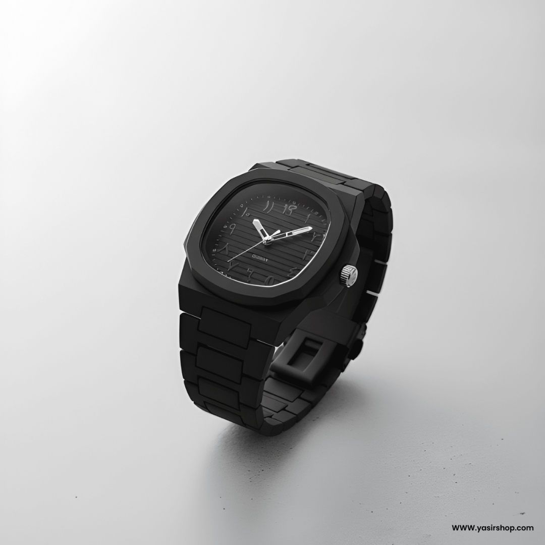 Premium Matte Black Men's Watch with Luxury Octagonal Aura Dial